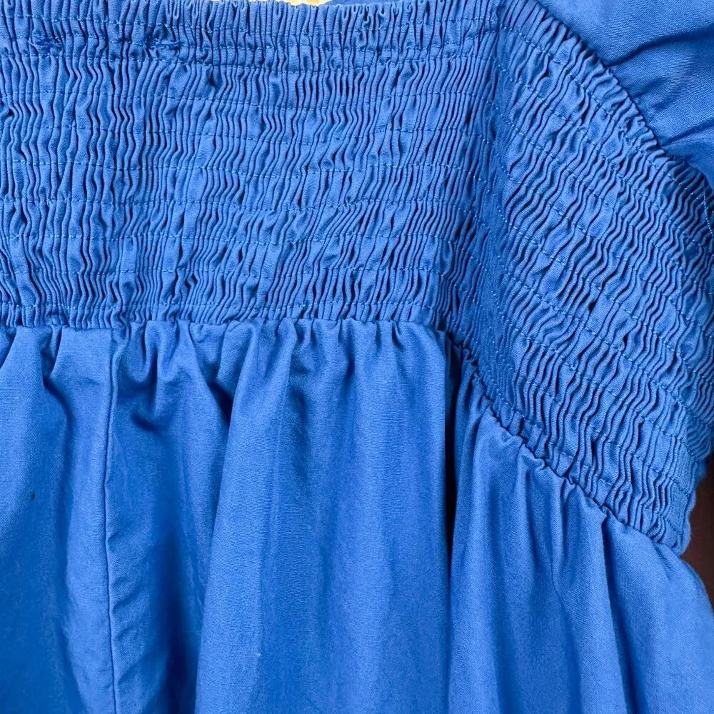 Petal and Pup Lionel Puff Sleeve Mini Dress Women’s L Blue Cotton Smocked - Picture 7 of 8